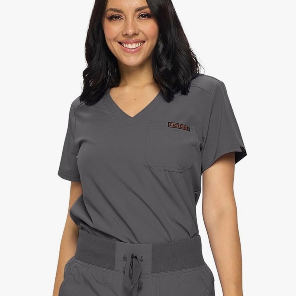 Gray V-Neck Scrub Top with Pocket, size S